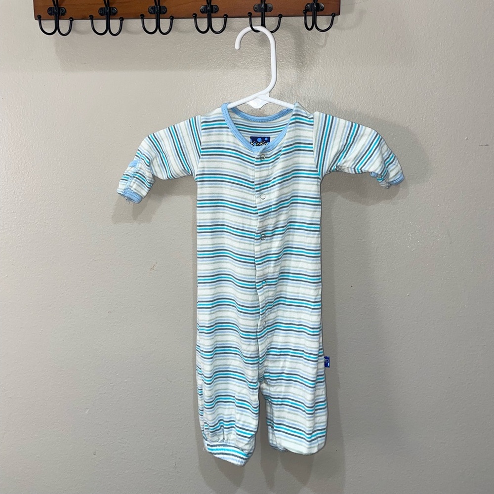 Kickee Pants Aqua and White Striped Footie